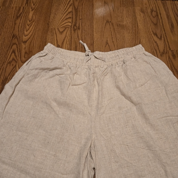 Youga Wide Leg Ankle Pants Cream Beach Casual Classic Boho Linen Cotton XL New - Picture 6 of 16